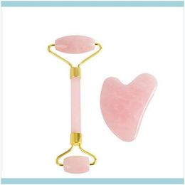 Christmas gift super quality new beauty face massage salon need jade roller massager pink crystal set heart-shaped scraping board 2pcs opp bags packing