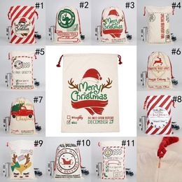 Christmas Santa Sacks Canvas Cotton Bags Large Heavy Drawstring Gift Bags Personalized Festival Party Christmas Decoration fy4249