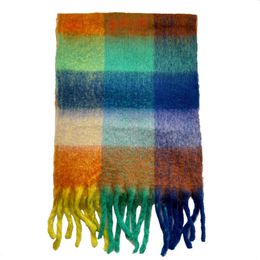 Autumn and winter new rainbow plaid scarf women tassel cashmere patchwork cape thickened long shawl trend