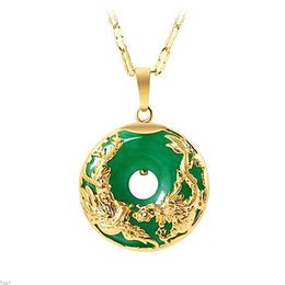 Crystal Womens Necklaces Pendant Dragon green blessing gold inlaid clasp silver plated