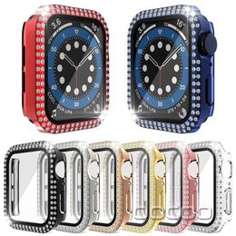 Dual Bling Diamond Screen Protector Cases Protective PC Bumper For Apple Watch iWatch series 6 5 4 3 44mm 42mm 40mm 38mm