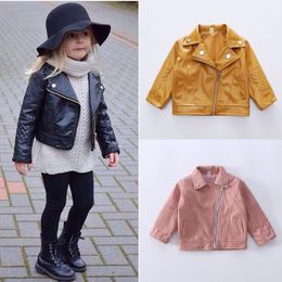 Jackets Autumn Winter Toddler Girls Kids Baby Outwear Turn-down Leather Coat Short Jacket Clothes Boys Children Cardigan S