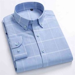 Men's 100% Cotton Long Sleeves Shirt Big Plaid Turn-Down Button Collar High Quality Stripes Casual s Plus Size S-8XL 210626