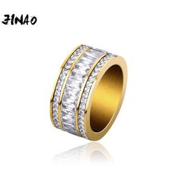 JINAO 2021 10MM 3 Layer CZ Stainless Steel Iced Out Micro Pave Ring High Quality Hip Hop Punk Jewellery Gift For Men