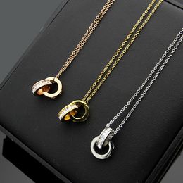 2022 High Quality Stainless Steel Luxury Pendant Necklaces Double Ring Diamond 3 Colors Simple Love Necklaces Classic Style Women Designer Jewelry