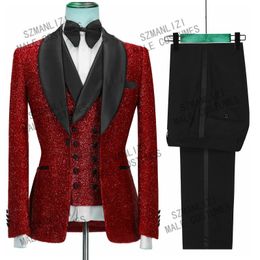 Latest Coat Pant Designs Fashion Shiny Black Men Suits For Wedding Groom Tuxedos Slim Fit Terno Masculino Prom Party 3 Pieces276S