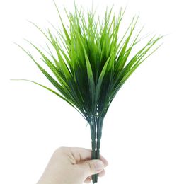 10pcs/lot Green Grass Artificial Plants Plastic Fake Flower Household Wedding Arrangement Christmas Living Room Decoration 210624