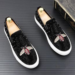 Italian designer Fashion Male embroidery rivet Flat Shoes Suede Loafers Slip-on Hairstylist Casual Mens Black Footwear large size :US6.5-US9