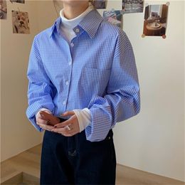 Plaid Retro Stylish Brief Pockets Blouses Basic All-Match Korean Leisure Sweet Casual Loose Elegant Women Shirts 210421