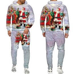 snowman christmas gifts Australia - Christmas Gift All Print Hoodies Pants Men's 3D Tracksuits Unisex Snowman Pullover Sweatshirt Streetwear Suits 211112