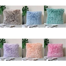 Cushion/Decorative Pillow Solid Plush Cushion Covers Luxury Soft Decorative Faux Fur Throw Cases For Home Office Car Decor 45x45cm