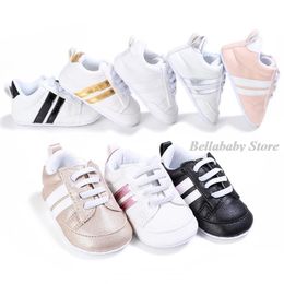 First Walkers Toddler Walker Baby Shoes Boy Girl Gold Fashion Sport Soft Sole PU Leather Striped Crib Moccasins Casual Shoe Outdoor