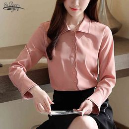 Blusas Mujer Casual Spring Solid Pink Ladies Shirts Long Sleeve Korean Chiffon Women Tops and Blouses Female Elegant 8274 50 210508