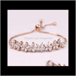 Charm Jewelry Drop Delivery 2021 Sparkling Cubic Zirconia Crystal Flower Design Pull-String Zirconium Bracelets For Girls Or Wedding Gikwe