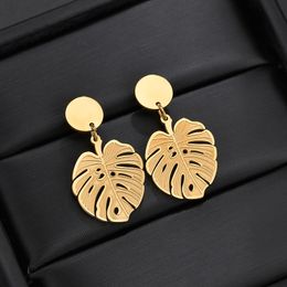 2021 Bohemian Stainless Steel Monstera Leaf Stud Earrings Women Gold Tropical Hollow Plant Leaves Brincos Party Gifts