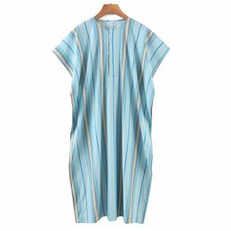 Women Summer Casual Loose Striped Dress Sleeveless O-Neck Buttons Female Elegant Plus Size Street Shirts Dresses Clothing 210513