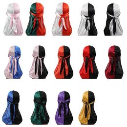 Unisex Double Colour Silk Satin Breathable Turban Hats Durag Headwrap Chemo Cap Long Tail Pirate Hat Men Women Fashion Hair Accessories