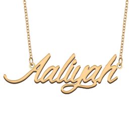 Aaliyah Name Necklace for Women Love Heart Gold Nameplate Pendant Girl Stainless Steel Nameplated Girlfriend Birthday Christmas Statement Jewelry Gift