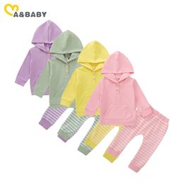 0-18M Infant born Baby Girl Boy Clothes Set Casual Hooded Tops Striped Pants Outfits Autumn Soft BABY Clothing 210515