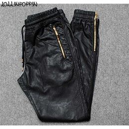 Men Joggers Faux Leather Jogger Pants Side Zipper Hip Hop PU Leather Harem Pants Zippered Leg Opening Pants Drawstring Waist 201222