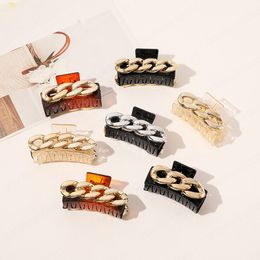 Vintage Metal Chain Hair Claws Clamps Acrylic Barrette Large Square Elegant Ponytail Bath Clip Korean DIY Hair Accessories