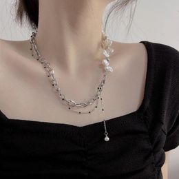Pendant Necklaces Necklace Women Artificial Pearl Woman Chain High Quality Jewellery Multilayer Silver Colour Trendy Metal Collares