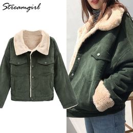 Corduroy Jacket Women Fall Jackets For Women Coats And Jackets Women Winter Rabbit Fur Corduroy Coat Winter Warm Jacket 210421