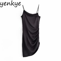 Vintage Black Asymmetric Sling Sexy Dress Women Summer Sleeveless Night Out Vestido 210514