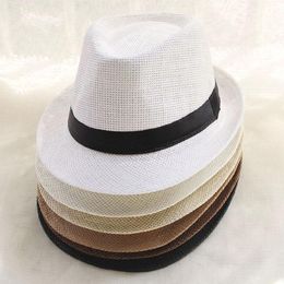10pcs/lot 01806-beixing Summer Solid Classic Paper Cap Men Women Fedoras Hat Wholesale Wide Brim Hats