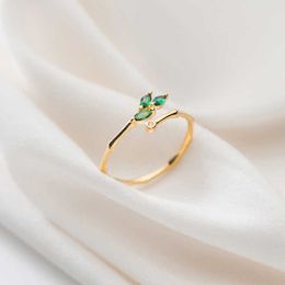 Fashion Green Crystal Leaves Slub Ring for Women Pure 925 Sterling Silve Plant Free Size Original Fine Jewelry Gift 210707