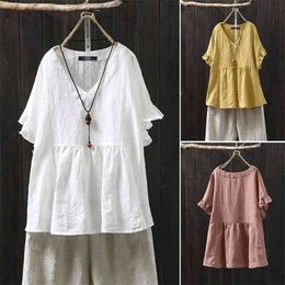 Summer Women Butterfly Sleeve Loose V-neck Tee Shirt Femme Tops All-matched Casual Cotton T-shirt Plus Size S982 210512