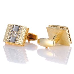 Gold Cufflinks for Mens Buttons Crystal Luxury High Quality Shirt Cuff links Wedding Gifts Cuffs With Box Men Jewelry