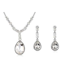 Earrings & Necklace Fashion Water Drop Wedding Jewellery Sets For Women Party Accessories Luxurious Austrian Crystal Pendant And Earings Set