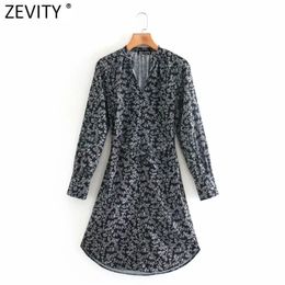 Women Fashion V Neck Digital Print Sashes Kneeth Dress Ladies Long Sleeve Chic Vestido Casual Retro Dresses DS4795 210416