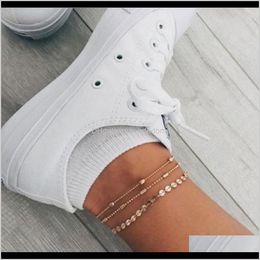 Anklets Jewellery Drop Delivery 2021 Anklet Sets Bead Metal And Min Coin Chain Gold Sier Plated For Women Girls Gift Gctsw