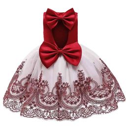 Christmas For Lace Bowknot Backless Tutu Princess Kids Infant Baby Girls Birthday Party Dress Children Clothes 210317