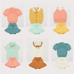 Misha Puff Kids Girls Summer Knit T Shirt Brand Toddler Beautiful Tops Vintage Child Kniting Tee Shirts Mish and 210619