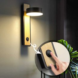 Wooden Art Rotatable Wall Lamp With Switch Bedside Corridor Aisle Stairs Creative Indoor Lighting Modern Luminaire Bedroom Light 210724