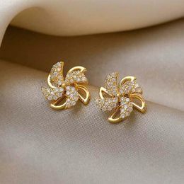 Stud 1 Pair Gold Silver Spinning Windmill Ear Studs Earrings For Women Ladies Simple Fashion Jewellery Accessories Decor Party Gift
