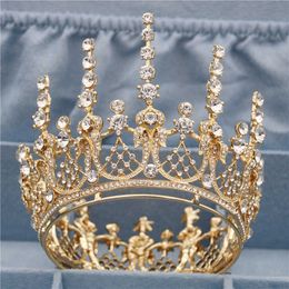 Vintage Romantic Gold Full Round Queen King Tiara Crown Pageant Headpieces Bridal Wedding Hair Jewellery Tiaras and Crowns X0625