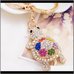 Keychains Drop Delivery 2021 Fashion Cute Turtle Tortoise Shape Car Keychain Handbags Rhinestone Crystal Animal Metal Pendant Aessories Key R