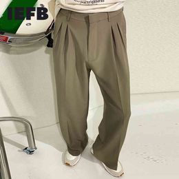 IEFB Men's Floor-length Straight Suit Pants Korean Fashion Loose Casual Wide Leg High Waist Business Trousers 9Y6914 210524