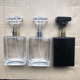 Wholesale Thick Glass Spray Bottles 100ml Clear Black Perfume Container with 3 Colors Lids Bulk Stock