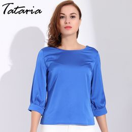 Tataria Blusa Feminina Silk Blouse Women Elegant Work Wear Plus Size White Shirt Roupas Blouses Woman Tops Summer 210514