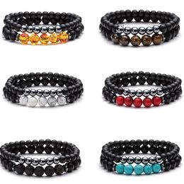 2pcs/Set Natural Stone Strands Charm Bracelets For Women Men Yoga Sports Beaded Party Club Decor Jewellery Fashion Accessories