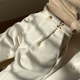 Corduroy wide-leg pants women autumn and winter high waist drape loose white velvet straight thin corduroy 211124