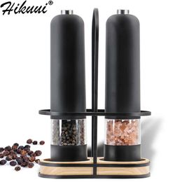 Automatic Salt Pepper Grinder Set Electric Plastic Ceramic Burr Mill For Herb Spice Adjustable Kitchen Grinding Gadgets 210713