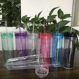 Tumblers 16OZ Water cup convenient straw tumblerful for both men and women household transparent plastic flat bottom cups YHM60-ZWL