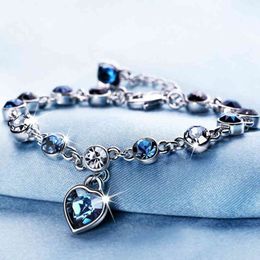 Women Sier Colour Lucky Bracelet for Female Blue Heart Charm Bracelet Women Bridal Wedding Engagement Fine Jewellery Gift