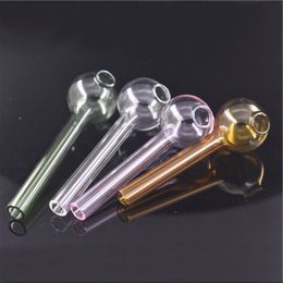 high quality Pyrex Glass Oil Burner Pipe Clear Pink Blue Green Cheap Glass smoking Pipe Water Hand Pipes Smoking Accessories 10CM lenght